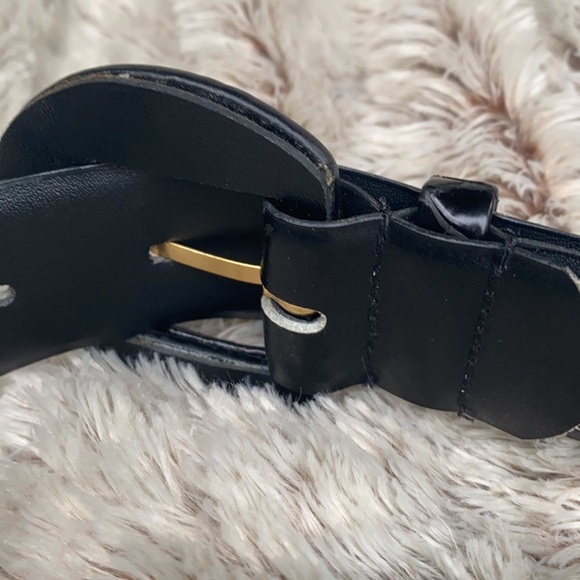 Leather Shop Black Belt gold accent with round snake print buckle - Picture 4 of 6